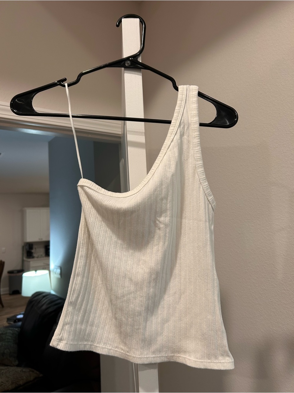 American Eagle Outfitters Asymmetrical Ribbed Tank Top - White
